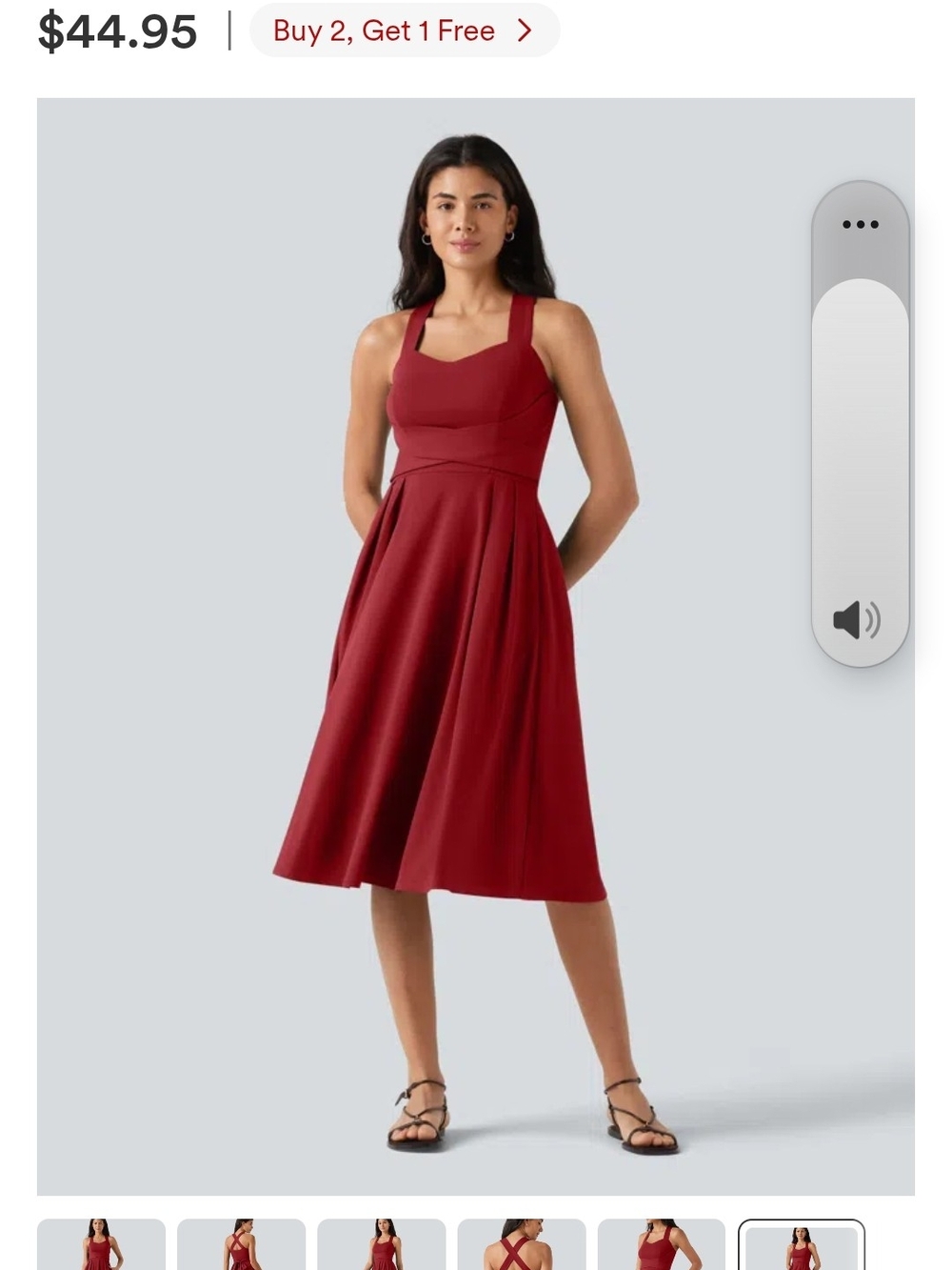 Sleeveless Fit-and-Flare Midi Dress in Deep Red M